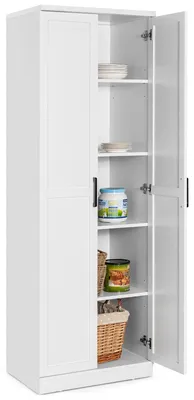 Zdjęcie produktu dla Szafka kuchenna COSTWAY, 5-poziomowa, 178 cm, wysoka szafka kuchenna z 2 drzwiami i półkami, szafka na zapasy, szafka do przechowywania do kuchni, sypialni, biała