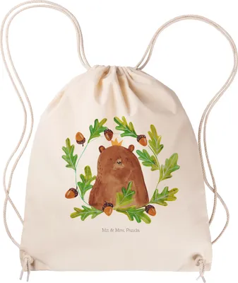 Produktbild von Mr. & Mrs. Panda Stoffbeutel Bär König - Transparent - Geschenk, Papa, Vater, wander rucksack, Turnbeutel, Sportbeutel, Papi, Beutel, Dad, Teddy, Jutebeutel, Vatertag