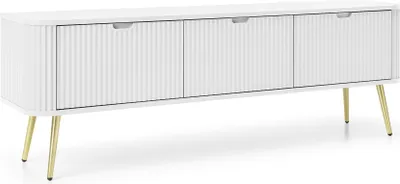 Produktbild von Fernsehschrank Zova Rtv-168 Tv-Lowboard 168X57X39 Cm 3 Türiger Unterschrank Mdf Weiß/Goldene Beine