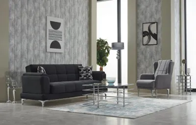 Produktbild von Garnitur Dreisitzer 3 Sitzer Sofa Stoffsofa Polstersofa Schwarz Couch