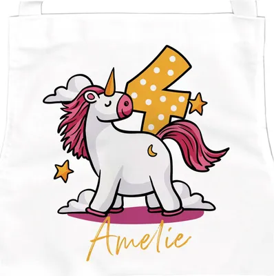Produktbild von personalisierte Kinderschürze Einhorn mit Namen Alter Geschenk Geburtstag (3-6 Jahre) Kochschürze/Backschürze Kinder SpecialMe 4 Jahre weiß 3-6 Jahre