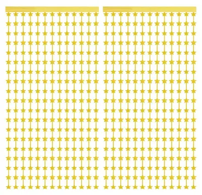 Zdjęcie produktu dla Girlanda ze złotych gwiazdek, 2 sztuki, wymiary 2 m x 1 m. Folia dekoracyjna w postaci frędzli, idealna do dekoracji imprez