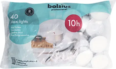 Produktbild von Bolsius 10 Stunden Maxi Teelichter, 40 Stück, weiß, 40 Stück, 1 Stück