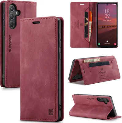 Produktbild von Galaxy A55 Hülle, Retro Kunstledertasche Stand Schutzhülle für Samsung Galaxy A55 Rot