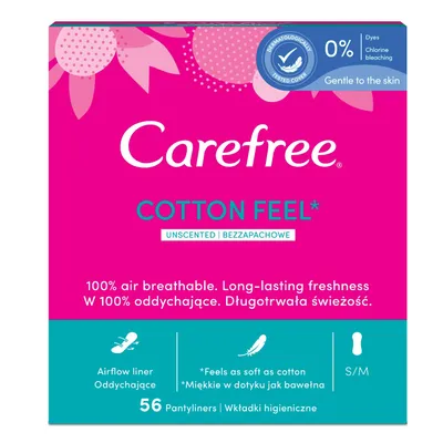 A product package for Carefree panty liners.
