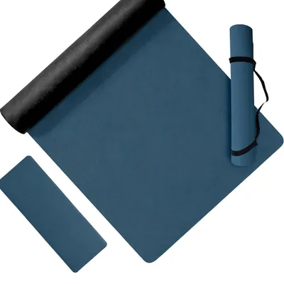 Immagine prodotto di Tappetino da yoga Relaxdays, spessore 5 mm, 68 x 183 cm, con cinghia per il trasporto, antiscivolo, in PU, tappetino sportivo per yoga, pilates e fitness, colore blu scuro, Immagine generata dall'IA