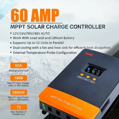 Immagine prodotto di Regolatore di carica solare MPPT 60A, 12V/24V/36V/48V, con display LCD, per sistemi di energia solare