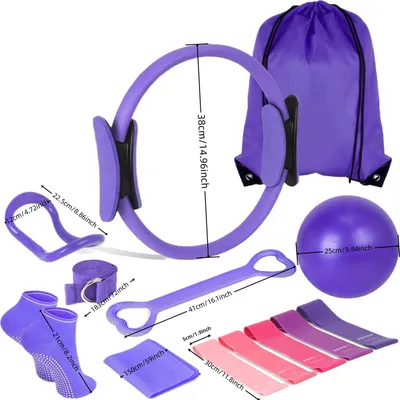 Produktbild von 13-teiliges Yoga-Fitness-Set mit Pilates-Ring, Yoga-Ring, Ball, Griffsocken, Booty-Band, Figur 8, Widerstandsband, Dehnungsgürtel, Fitnessgeräte für das Heim-Fitnessstudio