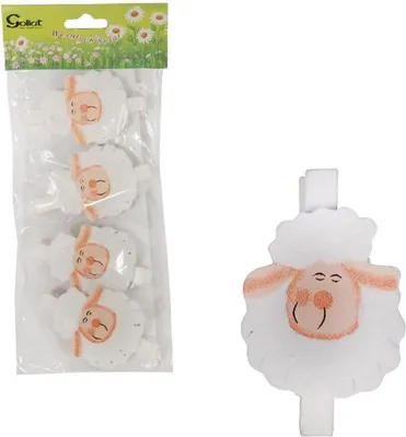 Zdjęcie produktu dla Baranki Klamerki Drewniane 4Szt 7.5 Cm Wielkanoc Wiosna