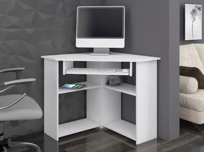 Produktbild von Eckschreibtisch – Büro Eckschreibtisch – Eck Computertisch – Bürotisch – TED – 80 cm – Weiß Matt – Platzsparender Computertisch mit Regalfächern