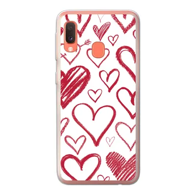 Produktbild von MuchoWow® Handyhülle Schutzhülle Hülle für Samsung Galaxy A20e Eine Illustration mit mehreren Herzen auf weißem Hintergrund Silikon Softcase Handy Hülle - Abdeckung