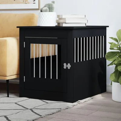 Imagen del producto de Banco de perros - jaula de mascotas - seguridad - madera y acero - 80 cm - negro