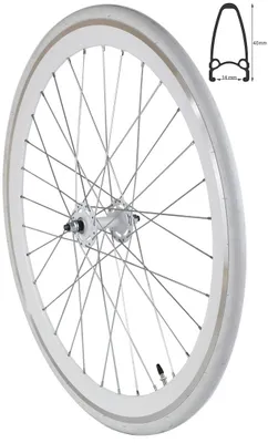 Zdjęcie produktu dla Koło przednie 28 cali, jednozębowe, do rowerów typu fixie, obręcz biała + opona
