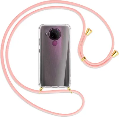 Produktbild von Handykette Backcover-Schutzhülle mit Band (Metall goldfarben) für Nokia 5.4 - rosa