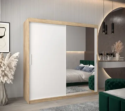 Produktbild von Schwebetürenschrank mit einer Breite von 200 cm TIMEA 2 – Eiche Sonoma / Weiß