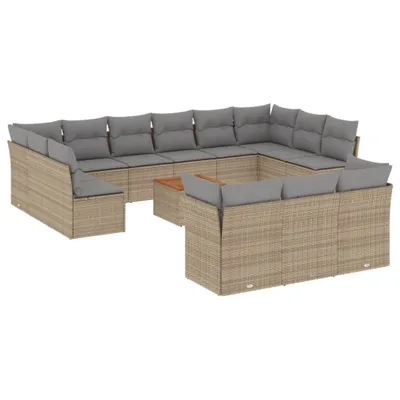 Immagine prodotto di vidaXL Set di divani da giardino da 14 pezzi con cuscini Beige poly rattan