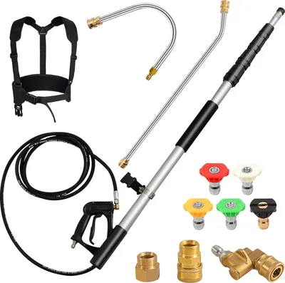 Produktbild von COSTWAY Teleskopstab für Hochdruckreiniger 550 cm, Verlängerungsstab Set mit 5 Sprühdüsen & 2 Adaptern & Kupplung & Stützgurt, Teleskop-Hochdruckreiniger für Dachrinnen, Untersichten, Wände
