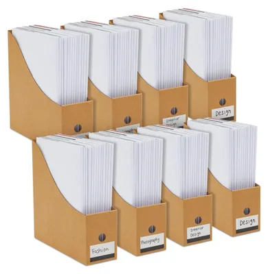 Obrázek produktu pro Sada 8 úložných boxů z kraftpapíru s etikety – organizéry na psací stůl pro uspořádání dokumentů