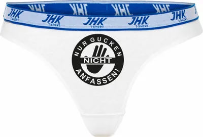 Produktbild von Damen Thong Slip - Boxer-0032-woman-white-h-XS - weiß - XS - hinten - Nur Kucken, Nicht anfassen - lustiges Motiv - Spruch - Unterwäsche - Unterhose - Freizeit - lustig