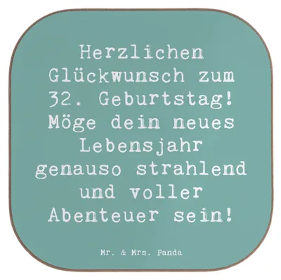 Produktbild von Mr. & Mrs. Panda Untersetzer für Gläser Spruch 32. Geburtstag Abenteuer - Meeresbrise - Geschenk, besondere Geschenke, Tischschoner, Freude, Holzuntersetzer, Coaster