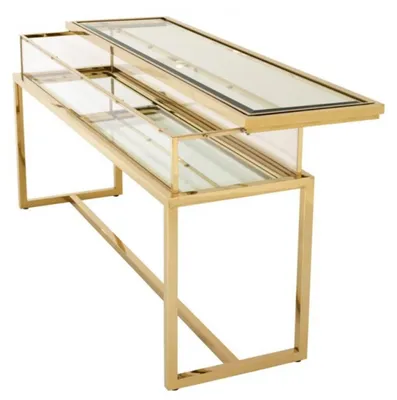 Image de Casa Padrino Vitrine en verre de luxe en acier inoxydable doré L 160 x P 45 x H 77 cm Console Aménagement de magasin - Meubles Art Déco