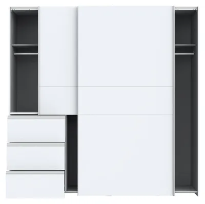 Produktbild von FORTE WINN 2 Schrank, weißer Kleiderschrank, Schlafzimmerschrank, Schwebetürenschrank Weiß mit Schubladen, 200 cm breit x 200 cm hoch x 61,2 cm tief