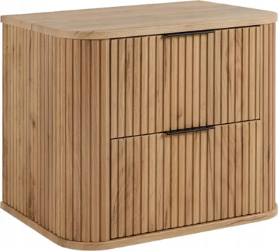 A wooden cabinet with two drawers.