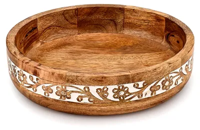 Produktbild von Runde Schale aus Mangoholz, geschnitzt, für rustikale Tisch- und Heimdekoration (25,4 x 25,4 x 6,3 cm)