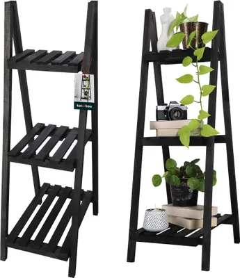Produktbild von KOTARBAU® Blumentreppe Holz Blumenleiter Holz 114 x 37 x 50 cm Schwarz Pflanzleiter Outdoor & Indoor Blumentreppe klappbar Blumenleiter Balkon Blumenregal