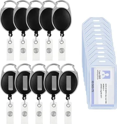 Zdjęcie produktu dla 10 szt. etui na karty z wysuwanym paskiem, etui z twardego plastiku z karabińczykiem, etui pionowe