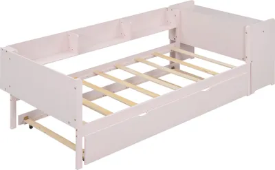 Zdjęcie produktu dla Sweiko 90x200cm, płaskie łóżko, z wysuwanym łóżkiem, z biurkiem, trzy półki z boku łóżka, różowy