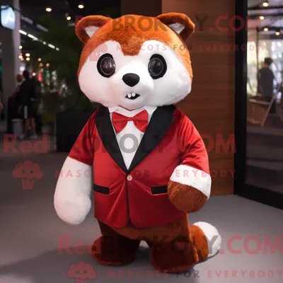 Produktbild von Weißer REDBROKOLY roter Panda Maskottchen Kostüm Charakter gekleidet mit einem Anzug Hose und Schals