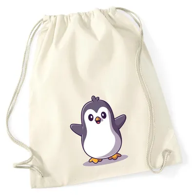 Produktbild von Huuraa Turnbeutel Pinguin Comic 12 Liter Natural Baumwolle Rucksack Geschenkidee