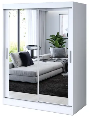 Zdjęcie produktu dla Szafa przesuwna Biały Mat - 150x200cm - Szafa przesuwna KARL - z 2 lustrami- do sypialni i garderoby