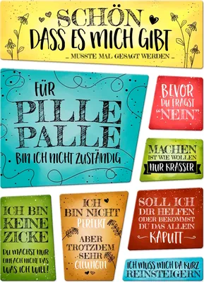 Produktbild von Kühlschrankmagnete 8er Set - Sprüche über sich selbst im handgemalten Stil Leben