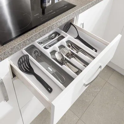 Image de Organisateur de rangement Famanu avec 6 à 8 compartiments - blanc/gris - 34-58,5 x 41,5 x 5 cm