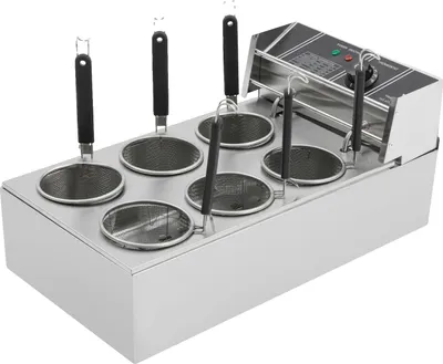 Produktbild von Nudelkochkessel, 20L Kapazität, 2000W Leistung, 6 Kochkörbe, Temperaturbereich 60-200°C, Edelstahlkonstruktion
