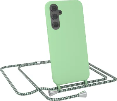 Produktbild von EAZY CASE Handykette kompatibel mit Samsung Galaxy A54 Handyhülle zum Umhängen, Silikon Hülle mit Band, Schutzhülle mit Ersatzkordel, Stylische Kette für Smartphone, Grün / Hell Grün Camouflage