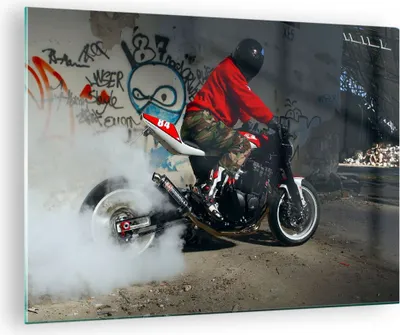 Produktbild von Bilder auf glas - Motorrad motorradfahrer graffiti - 70x50cm - Glasbilder - Wandbilder - Kunstdruck - zum Aufhängen bereit - Wanddekoration aus Glas - Glas Bilder - Wandbild auf Glas - GAA70x50-2265