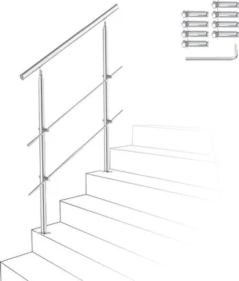 Produktbild von Stabiler Stahleinstieg - 80cm - 2 Querbalken - Einstieg für Innen und Außen - Winkelverstellbar - mit Kugelring und 2 Pfosten - für Treppen Balkon Terrasse Brüstung - Ø 42 mm