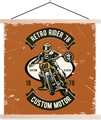 Produktbild von MuchoWow® Textilposter Motorrad - Mann - Retro 40x40 cm mit holzfarbenen Rahmen - Posterleiste