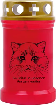 Produktbild von Grabkerze Rot, Brenndauer: 40 Stunden, Motiv: Katze 2