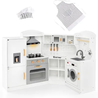 Imagen del producto de Cocina de juguete, cocina infantil con luces y sonido, cocina de juego para niños con fregadero, máquina de helados, horno, utensilios de cocina, cocina de madera, juguete para niños a partir de 3 años (blanca)