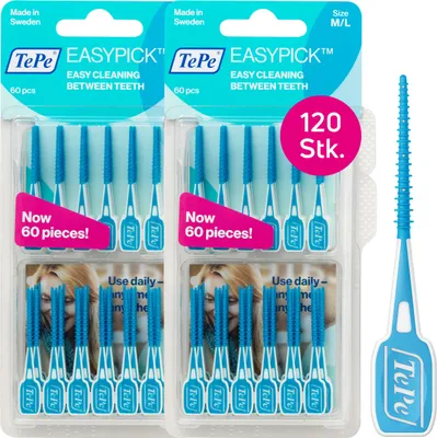 Produktbild von 120 St. TePe EasyPick im Doppelpack, M/L, 2 x 60 Stück, Interdental Zahnstocher