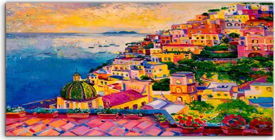 Produktbild von Coloray Canvas 100x50  Wandbild Leinwand Bilder Deko Malerei Dorf Stadt moderne Kunst