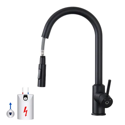 Produktbild von Küchenarmatur Niederdruck Ausziehbar, 2 Strahlarten Edelstahl Spültischarmatur, 360° Drehbar Wasserhahn Küche, Cecipa MAX, Schwarz Küchenarmatur