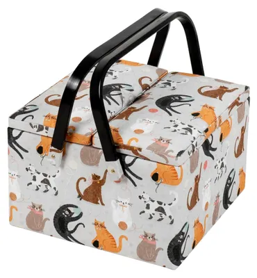 Produktbild von Näh-Aufbewahrungsbox mit Doppeldeckel, 25 x 25 x 17 cm, Katzen