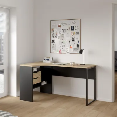 Image de Function Plus Bureau noir mat / chêne structuré