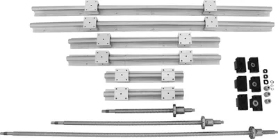 Image de SucceBuy SBR20 Kit rail linéaire + 3 vis à billes RM1605-350/650/1050 mm CNC-Kit, rail linéaire de support avec supports BK/BF12, kit CNC de précision pour l'automatisation des machines, Argent