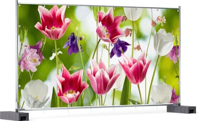 Produktbild von Wallario XXL Outdoor-Poster für Garten oder Balkon, Motiv Blühende Blumen im Frühling in pink und weiß, in ca. 340 x 173 cm